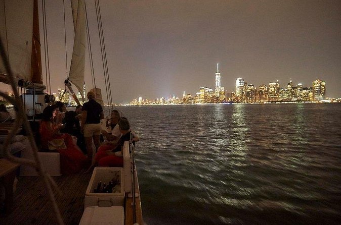 New York City Skyline Night Sailboat Tour - The boat, drink, and onboard atmosphere