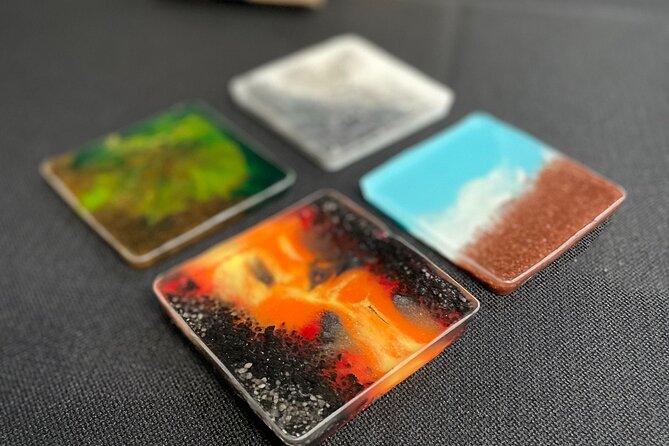 Resin Artwork in a Nolita Artist's Studio - Choosing between coasters, a jewelry dish, and wall art